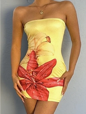 Floral Printed Bodycon Strapless Mini Dress