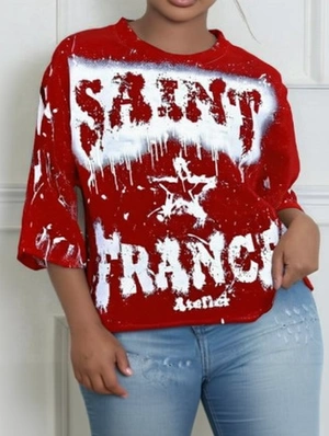 Graffiti Letter Star Printed Casual Loose T-shirts