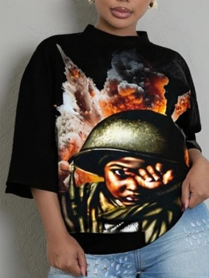 Cartoon Figure Pattern Loose Pullover T-shirts