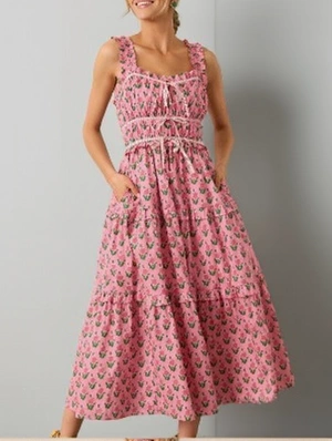 Smocking Disty Floral Printed Sleeveless Maxi Dress