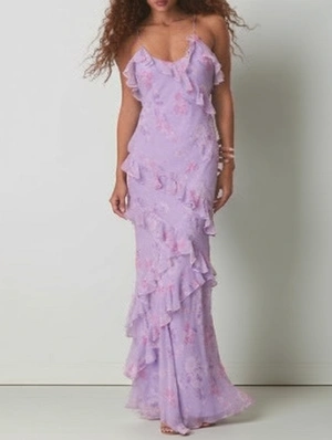 Disty Floral Rippled Edge Sleeveless Maxi Dress