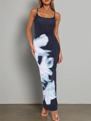 Floral Printed Backless Slip Fitted Maxi Dress