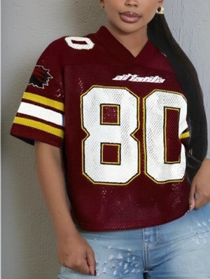 Striped Trim Number Printed V Neck Jerseys