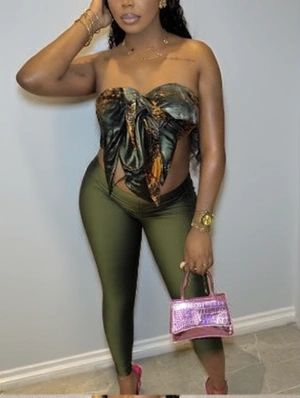 Vintage Printed Bandage Scarf Tube Pant Sets