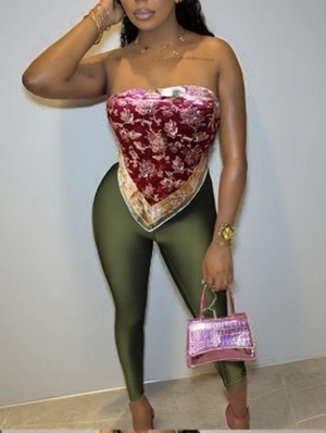 Abstract Floral Printed Scarf Tube Pant Sets