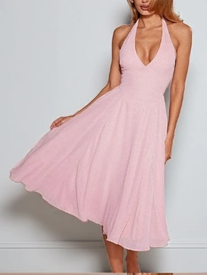 Halter V Neck Backless A-line Maxi Dress