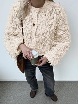 Knitting Fringe Loose Button Up Cardigan