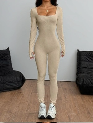 Athleisure Plain Square Neck Fitted Jumpsuits