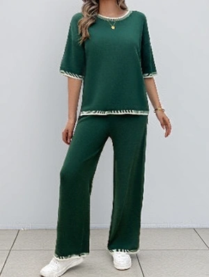 Colorblock Plain Striped Loose Casual Pant Sets