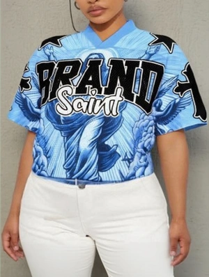 Cross Star Letter Printed V Neck Jerseys