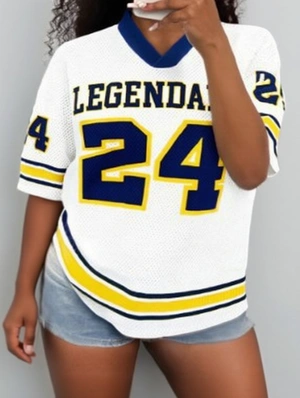 Number Striped Trim Printed Mesh V Neck Jerseys