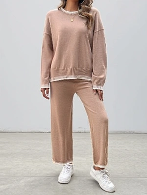 Contrast Color Striped Woolen Loose Pant Sets