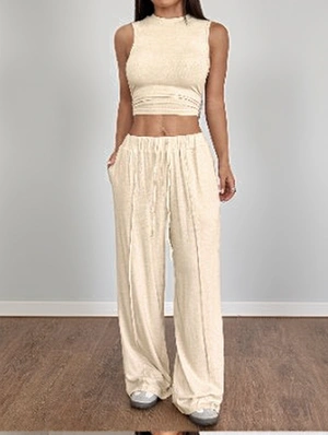 Plain Color Tank Loose Straight Pant Sets