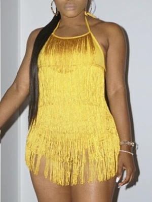 Fringe Halter Backless Lace-Up Rompers
