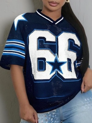 Number Star Printed V Neck Loose Jerseys
