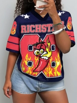 Chilli Flame Printed Mesh V Neck Jerseys