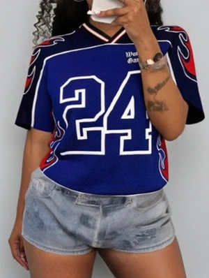 Flame Number Printed Loose V Neck Jerseys