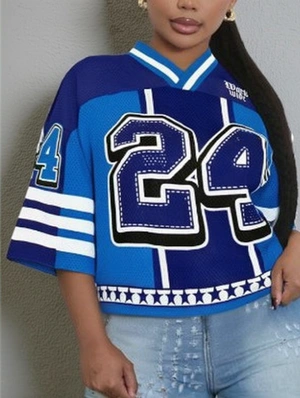 Number Striped Trim Mesh V Neck Jerseys