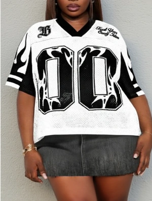 Striped Trim Number Printed V Neck Jerseys