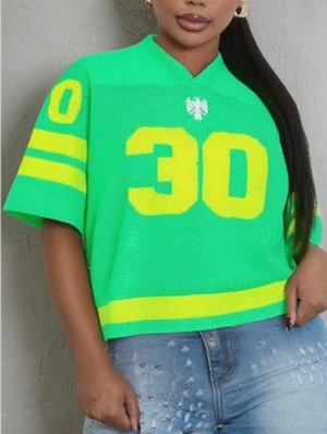 Colorblock Number Striped Trim V Neck Jerseys