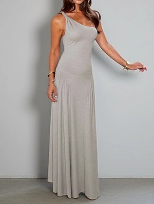 Knot One-shoulder Ruched A-line Maxi Dress