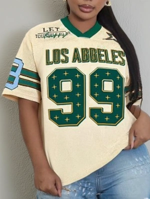 Letter Number Printed Mesh V Neck Jerseys