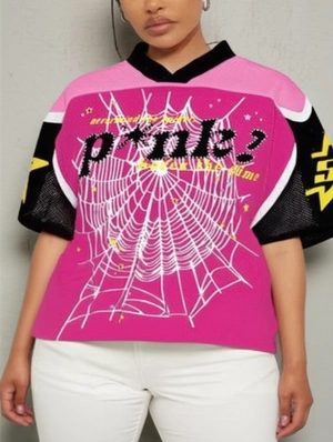 Spider Net Letter Printed V Neck Jerseys