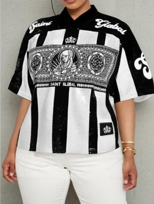 Abstract Striped Printed Mesh V Neck Jerseys