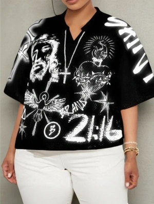 Abstract Graffiti Mesh V Neck Loose Jerseys