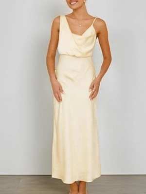 Satin Irregular Backless Slip Maxi Dress