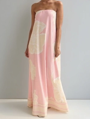 Colorblock Printed Strapless A-line Maxi Dress