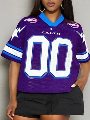 Number Striped Trim V Neck Loose Jerseys