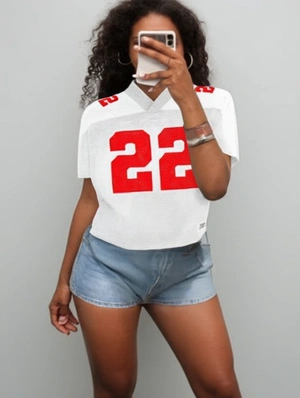 Number Printed V Neck Mesh Loose Jerseys