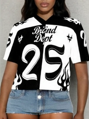 Number Letter Flame Printed V Neck Jerseys