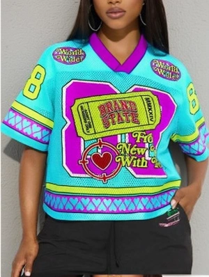 Colorblock Letter Heart Printed Mesh Jerseys