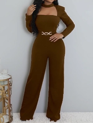 Metal Decor Hollow-out Wide Leg Casual Jumpsuits