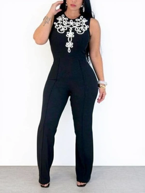 Sleeveless Line Patchwork Wide Leg Jumpsuits