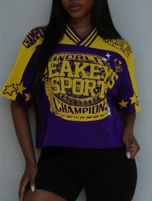 Star Letter Striped Trim V Neck Mesh Jerseys