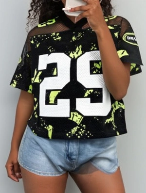 Colorblock Mesh V Neck Loose Jerseys
