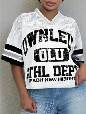 Colorblock Letter Printed Mesh V Neck Jerseys