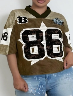Number Star Printed Loose V Neck Jerseys