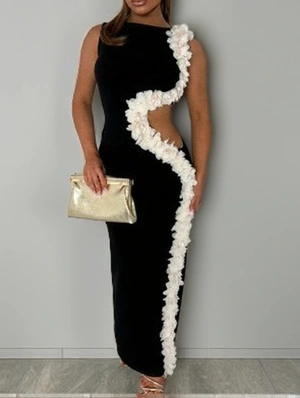 Sleeveless Hollow-out Side Slit Lacework Maxi Dress