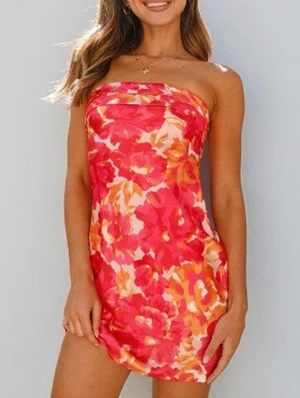 Colorblock Floral Printed Strapless Mini Dress
