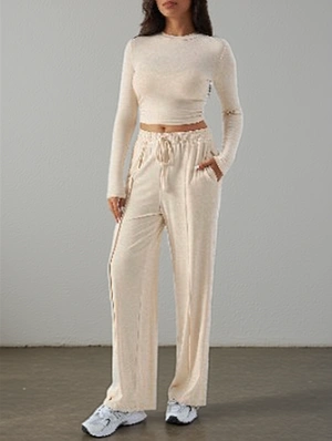 Plain Color Bare Waist Straight Pant Sets