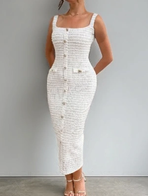 Buckle U Neck Sleeveless Fitted Maxi Dress