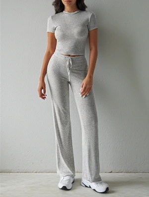 Solid Color Bare Waist Fitted Crop Pants Sets