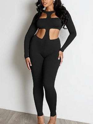Hollow-out Bodycon Long Sleeve Jumpsuits