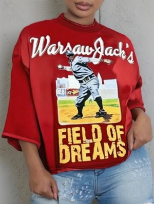 Cartoon Letter Pattern Loose Casual T-shirts
