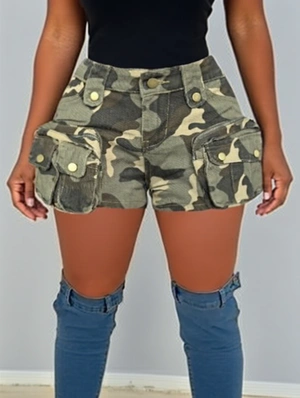 Camo Leopard Multi Pocket Cargo Shorts