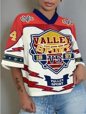 Colorblock V Neck Mesh Loose Jerseys